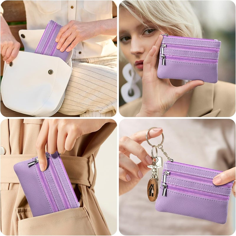 Chelmon 2 Pack Coin Purse Pouch Change Card Holder Small Wallet with Keychain for Women and Men (Light Purple & Light Purple) - Image 5